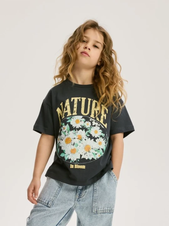 Zdjęcie produktu Reserved - Luźny t-shirt z nadrukiem - ciemnoszary