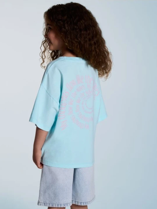 Zdjęcie produktu Reserved - Luźny t-shirt z nadrukiem - jasnoturkusowy
