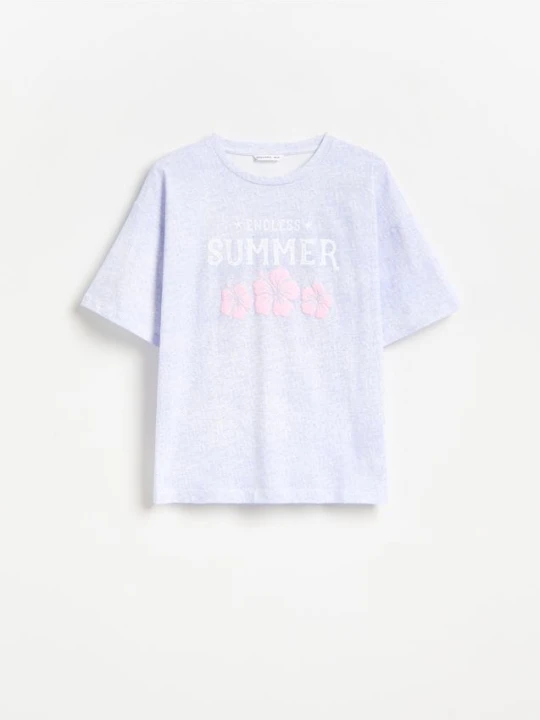 Zdjęcie produktu Reserved - Luźny t-shirt z nadrukiem - lawendowy