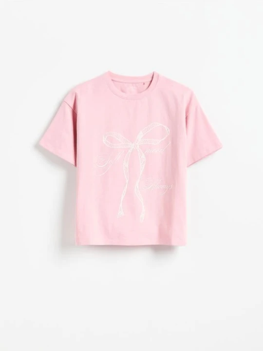 Zdjęcie produktu Reserved - Luźny t-shirt z nadrukiem - różowy