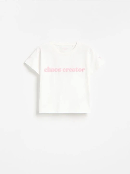 Zdjęcie produktu Reserved - Luźny t-shirt z nadrukiem - złamana biel