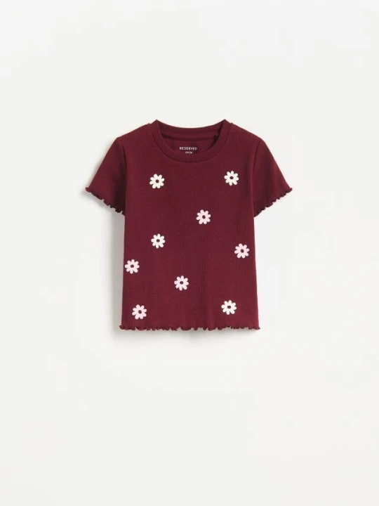 Zdjęcie produktu Reserved - Prążkowany t-shirt - karminowy