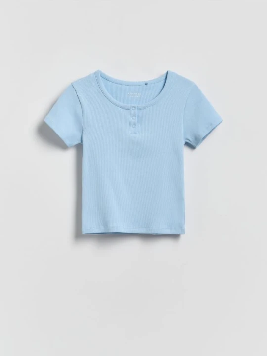 Zdjęcie produktu Reserved - Prążkowany t-shirt z guzikami - jasnoniebieski