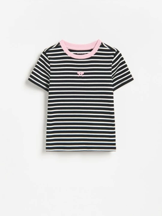 Zdjęcie produktu Reserved - Prążkowany t-shirt z haftem - czarny