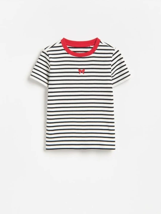 Zdjęcie produktu Reserved - Prążkowany t-shirt z haftem - wielobarwny