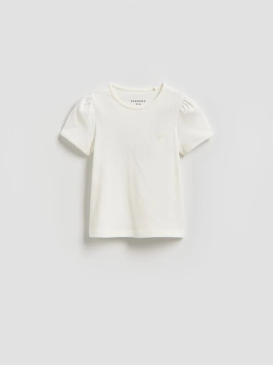 Zdjęcie produktu Reserved - Prążkowany t-shirt z haftem - złamana biel