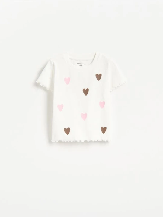 Zdjęcie produktu Reserved - Prążkowany t-shirt - złamana biel