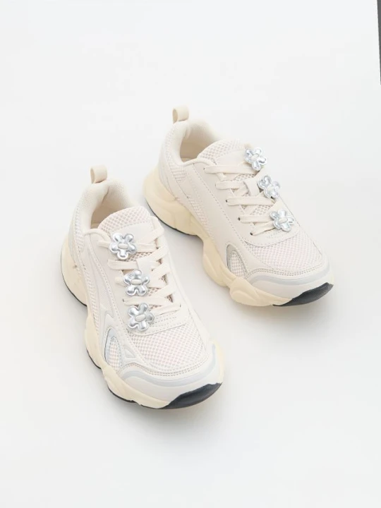 Zdjęcie produktu Reserved - Sneakersy z łączonych materiałów - złamana biel