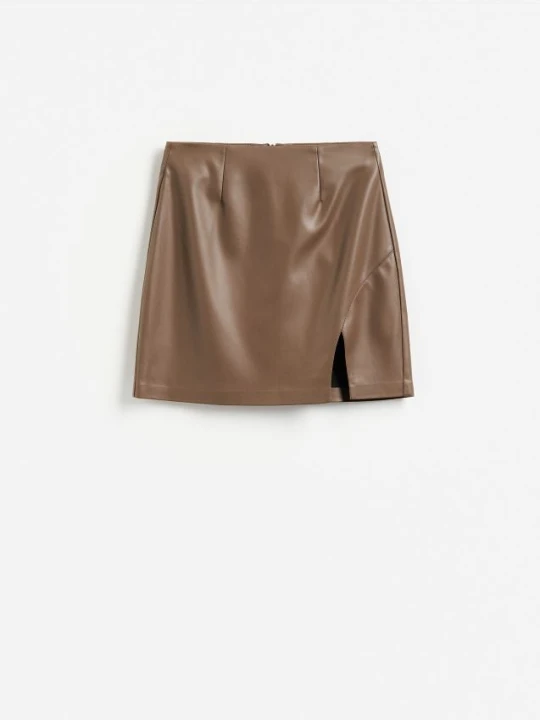 Zdjęcie produktu Reserved - Spódnica mini z imitacji skóry - brązowy