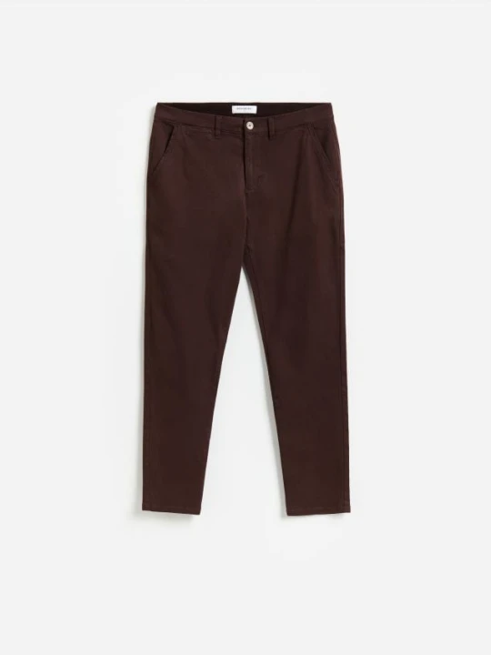 Zdjęcie produktu Reserved - Spodnie slim fit z lyocellem - ciemnobrązowy