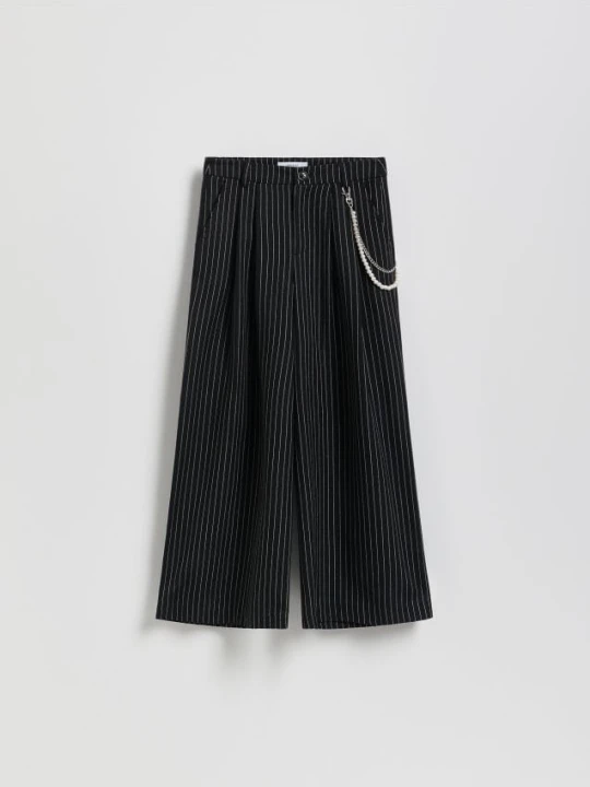 Zdjęcie produktu Reserved - Spodnie wide leg w paski - czarny