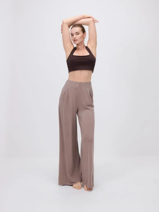 Zdjęcie produktu Reserved - Spodnie wide leg z modalem - brązowy