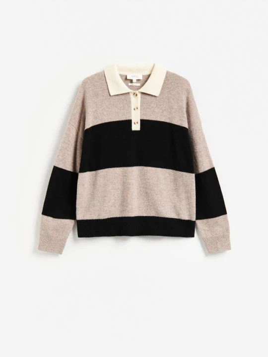 Zdjęcie produktu Reserved - Sweter polo z wełny merino - wielobarwny
