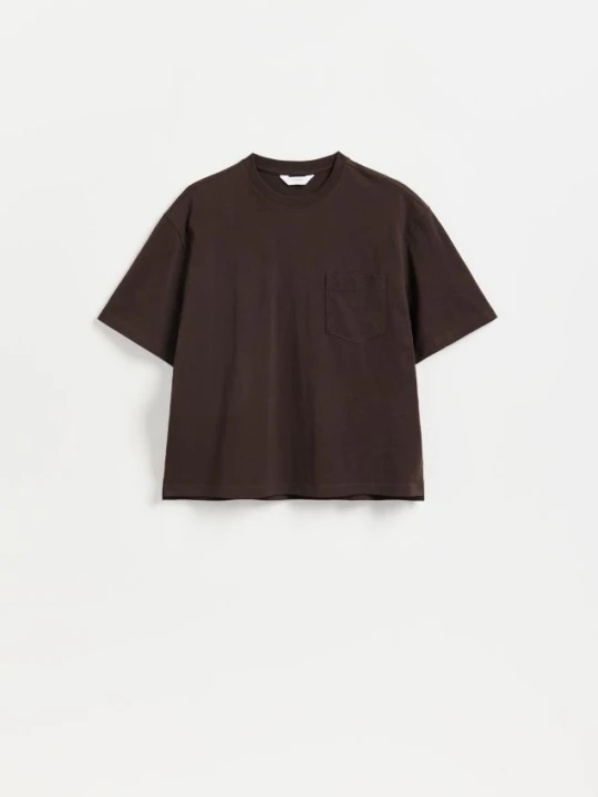 Zdjęcie produktu Reserved - T-shirt boxy - ciemnobrązowy