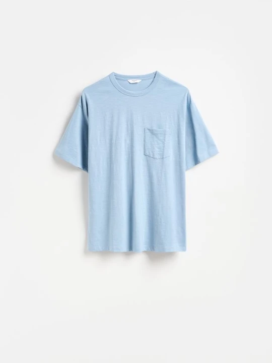 Zdjęcie produktu Reserved - T-shirt boxy z kieszonką - jasnoniebieski
