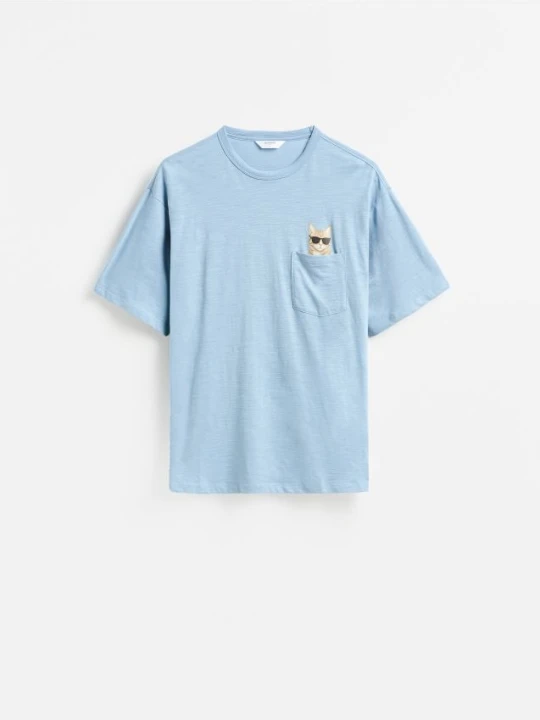 Zdjęcie produktu Reserved - T-shirt boxy z kieszonką - jasnoniebieski