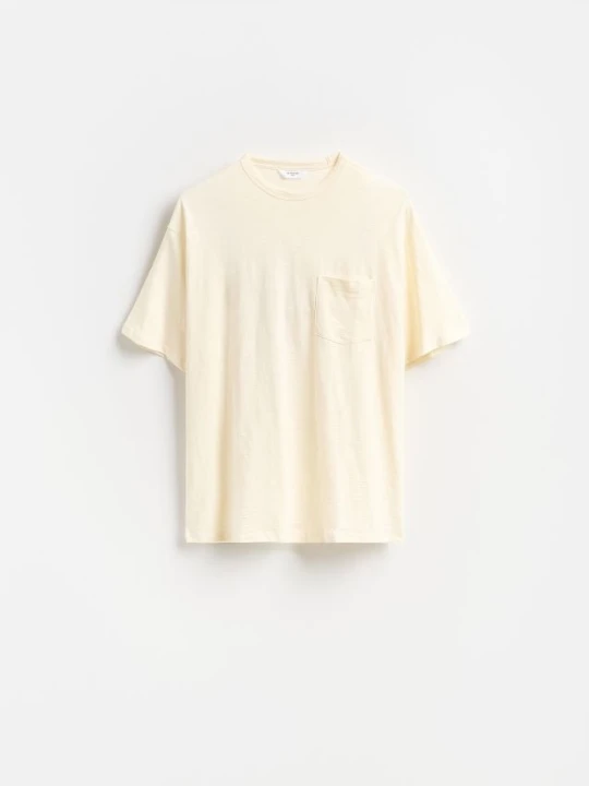 Zdjęcie produktu Reserved - T-shirt boxy z kieszonką - złamana biel