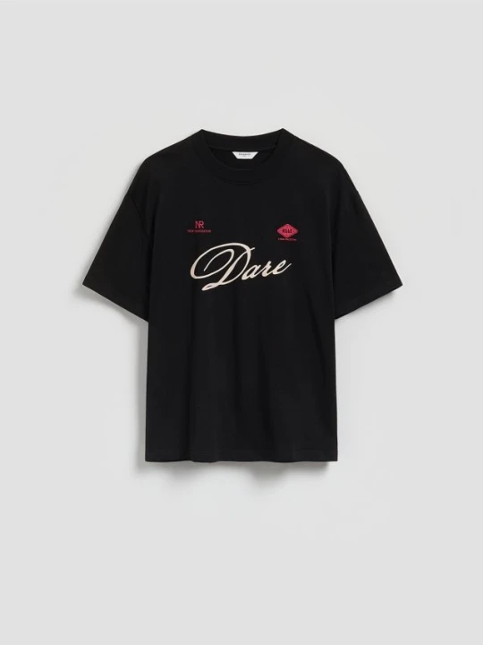 Zdjęcie produktu Reserved - T-shirt boxy z nadrukiem - czarny