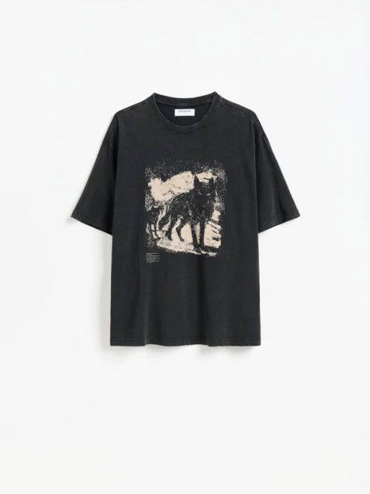 Zdjęcie produktu Reserved - T-shirt boxy z nadrukiem - czarny