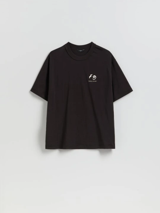 Zdjęcie produktu Reserved - T-shirt boxy z nadrukiem na plecach - czarny