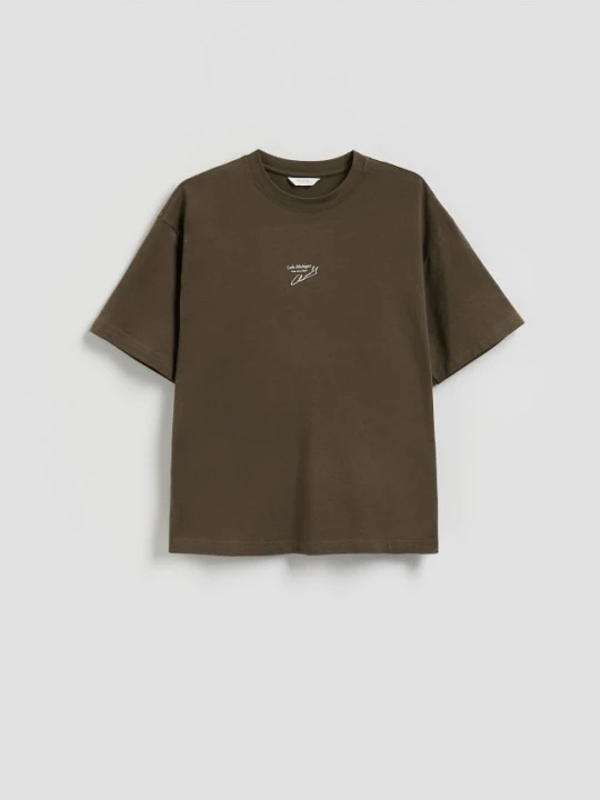 Zdjęcie produktu Reserved - T-shirt boxy z nadrukiem na plecach - oliwkowy