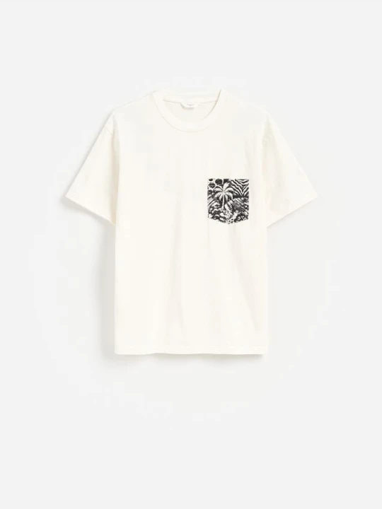 Zdjęcie produktu Reserved - T-shirt comfort z kieszonką - złamana biel