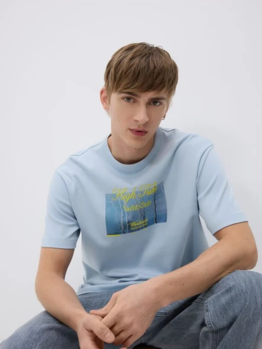 Zdjęcie produktu Reserved - T-shirt comfort z nadrukiem - jasnoniebieski