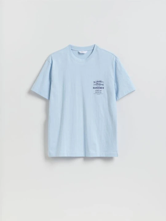 Zdjęcie produktu Reserved - T-shirt comfort z nadrukiem na plecach - jasnoniebieski