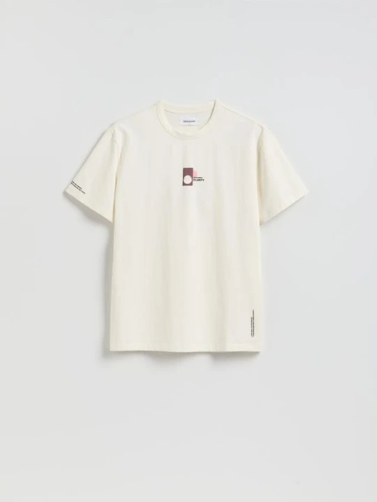 Zdjęcie produktu Reserved - T-shirt comfort z nadrukiem - złamana biel