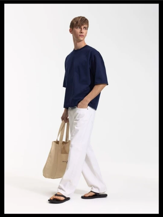 Zdjęcie produktu Reserved - T-shirt cropped boxy z efektem sprania - granatowy
