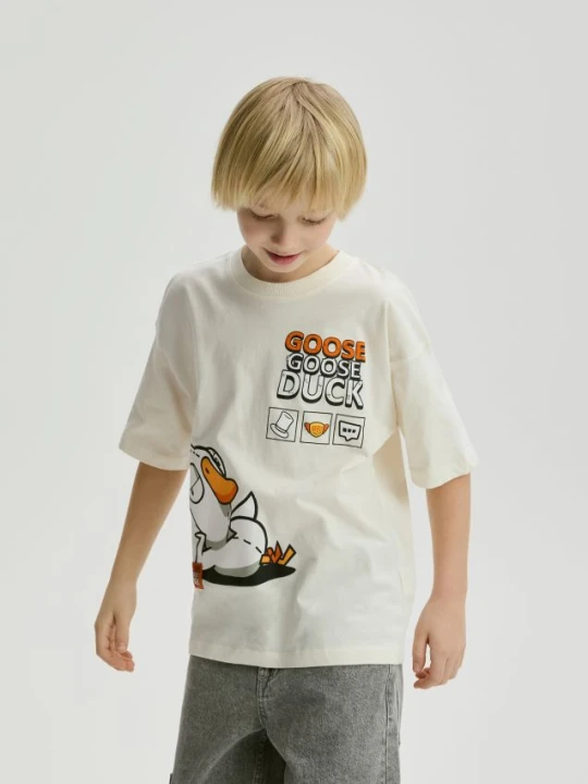 Zdjęcie produktu Reserved - T-shirt Goose Goose Duck - złamana biel