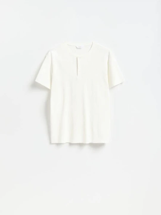 Zdjęcie produktu Reserved - T-shirt henley slim fit - złamana biel