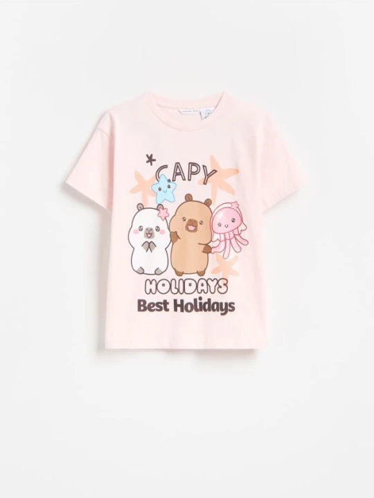 Zdjęcie produktu Reserved - T-shirt Kapibara CapyFun - pastelowy róż