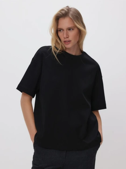 Zdjęcie produktu Reserved - T-shirt oversize z merceryzowanej bawełny - czarny