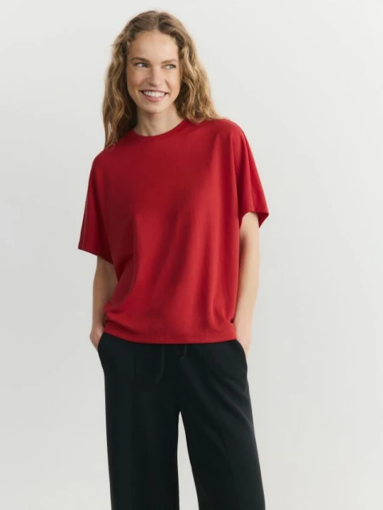 Zdjęcie produktu Reserved - T-shirt oversize z modalem - czerwony