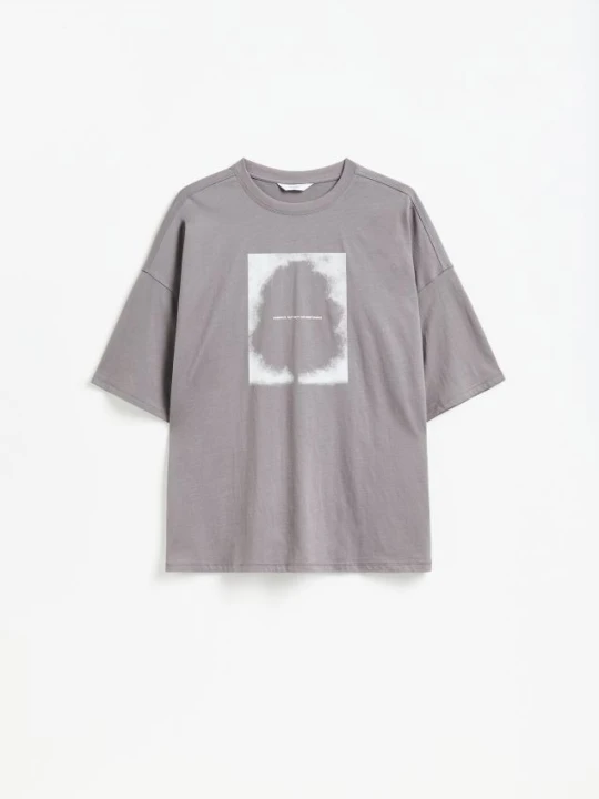 Zdjęcie produktu Reserved - T-shirt oversize z nadrukiem - jasnoszary