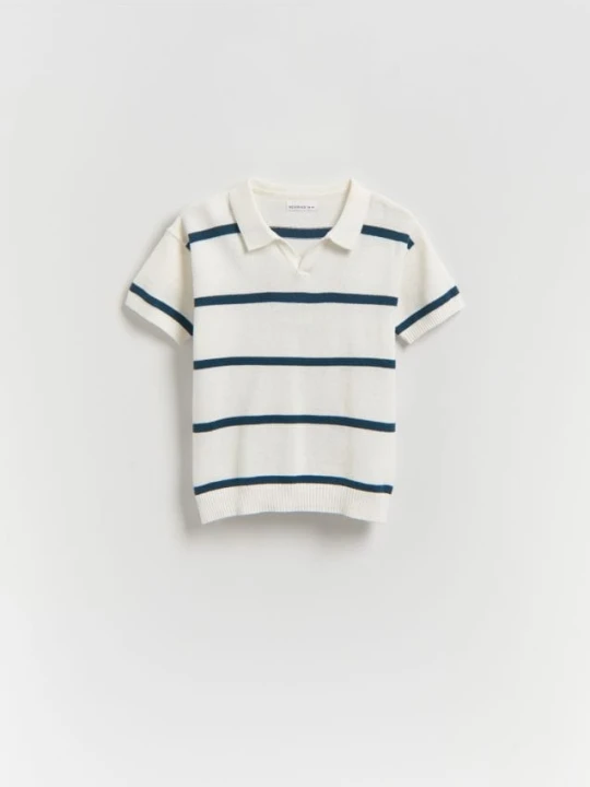 Zdjęcie produktu Reserved - T-shirt polo w paski - złamana biel