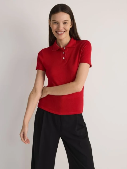 Zdjęcie produktu Reserved - T-shirt polo z wiskozą - czerwony