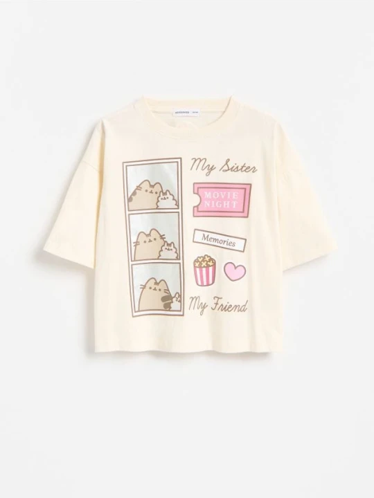 Zdjęcie produktu Reserved - T-shirt Pusheen - kremowy