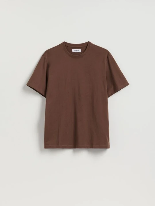 Zdjęcie produktu Reserved - T-shirt regular z bawełny - ciemnobrązowy