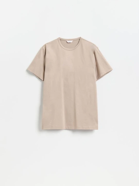 Zdjęcie produktu Reserved - T-shirt regular z bawełny merceryzowanej - beżowy