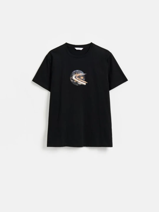 Zdjęcie produktu Reserved - T-shirt regular z bawełny merceryzowanej - czarny