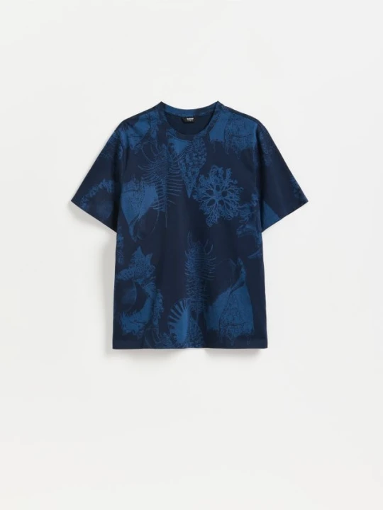 Zdjęcie produktu Reserved - T-shirt regular z bawełny merceryzowanej - granatowy