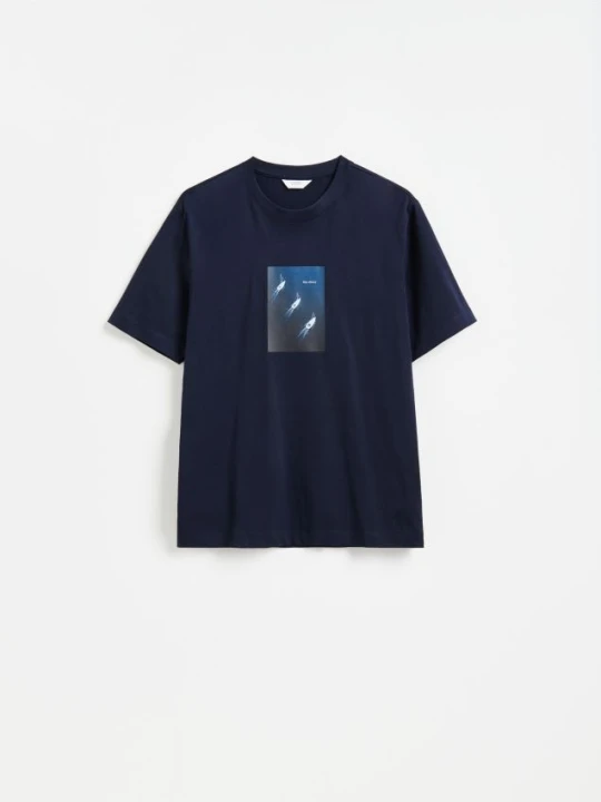 Zdjęcie produktu Reserved - T-shirt regular z bawełny merceryzowanej - granatowy