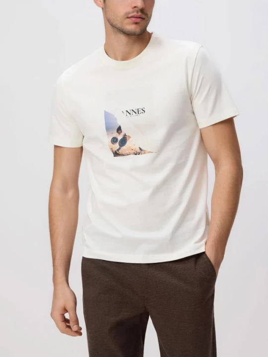 Zdjęcie produktu Reserved - T-shirt regular z bawełny merceryzowanej - złamana biel