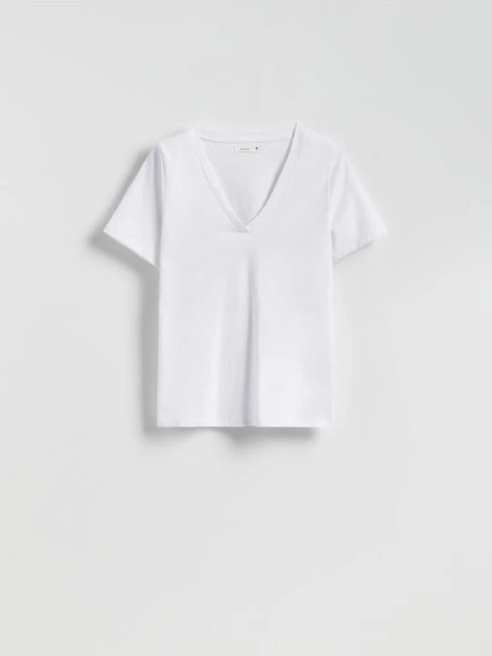 Zdjęcie produktu Reserved - T-shirt regular z dekoltem V - biały