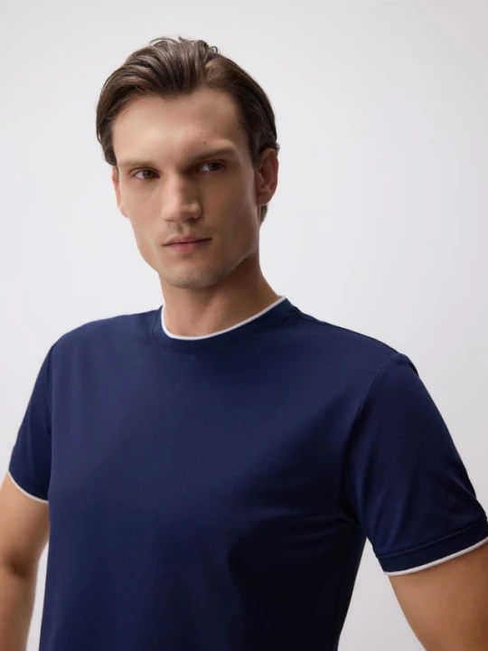 Zdjęcie produktu Reserved - T-shirt regular z merceryzowaną bawełną - granatowy