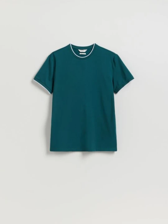 Zdjęcie produktu Reserved - T-shirt regular z merceryzowaną bawełną - zielony