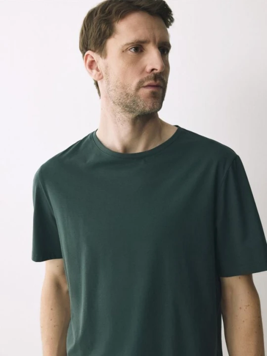 Zdjęcie produktu Reserved - T-shirt regular z merceryzowaną bawełną - zielony