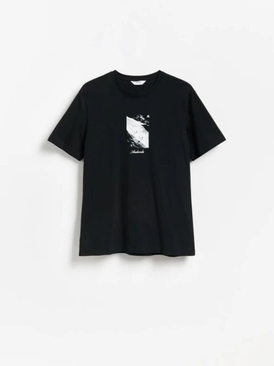 Zdjęcie produktu Reserved - T-shirt regular z merceryzowanej bawełny - czarny